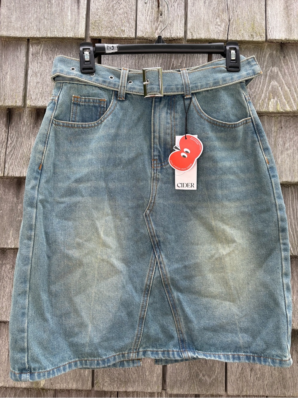 Cider Light Blue Denim Skirt-Style Jeans with Belt